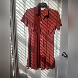 3/$15 Good Luck Gem Brown Buttoned Polo Collar Mini Dress Size Small